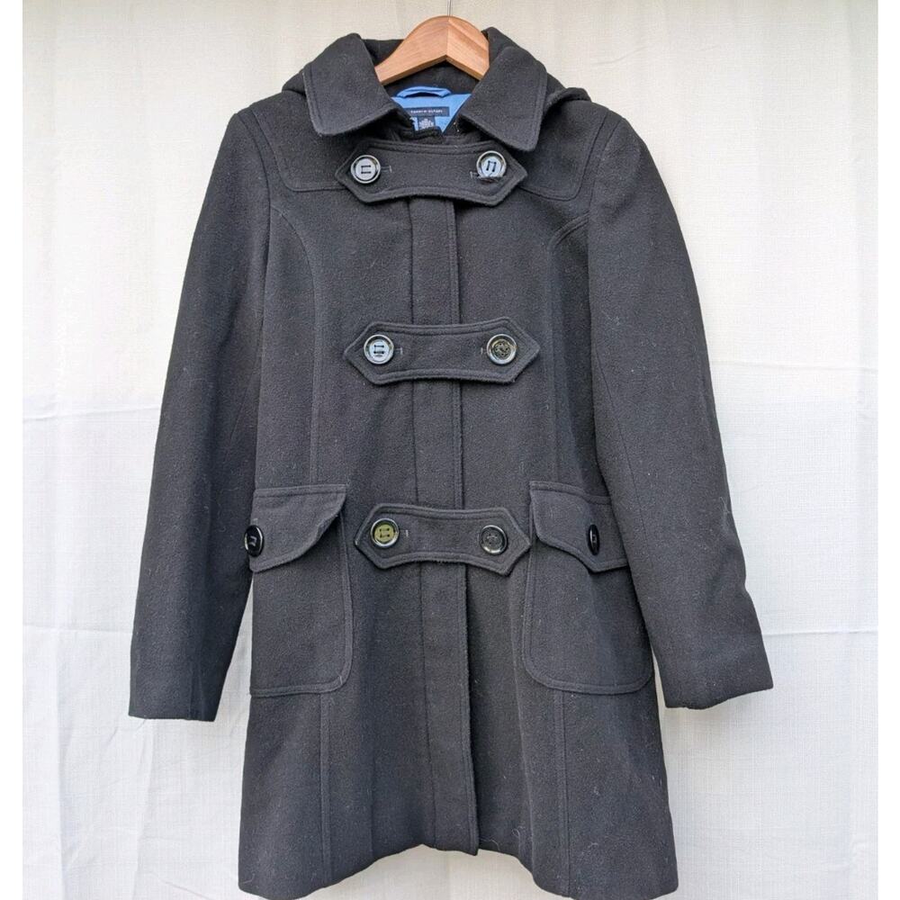 Tommy Hilfiger Womens Wool‎ Blend Pea Coat Sz 10 Black Classic Y2K Preppy